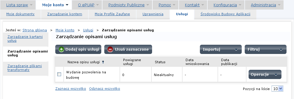 Krok 1. Przejdź do zarządzania katalogiem, wybierając w menu pozycję Moje konto, a następnie Usługi.