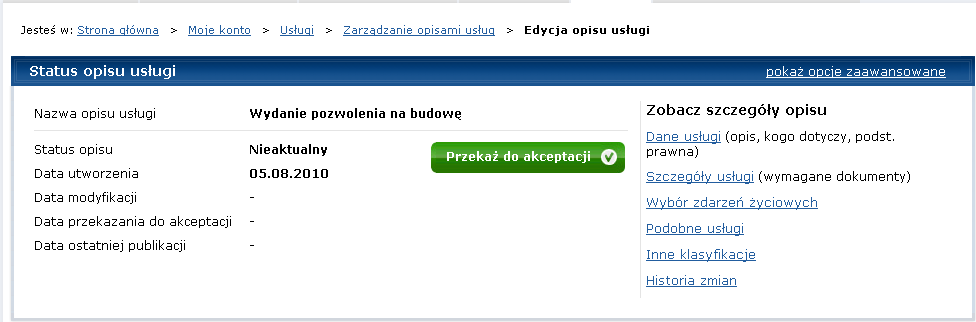 Rysunek 162. Lista opisów usług dodanych do katalogu Krok 3. Plik z opisem usługi moŝesz takŝe pobrać z poziomu formatki do edycji opisu usługi.