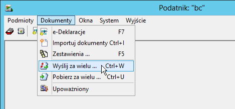 Podpisanie i wysłanie dokumentu z rejestru Wczytany wcześniej pojedynczy dokument możemy teraz podpisać i wysłać poleceniem menu e-dokument -> e-wyślij, lub klikając na odpowiedni przycisk karteczki