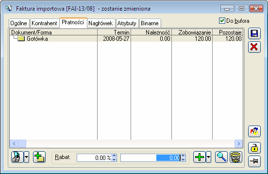 Rys. 8.12 Faktura importowa, zakładka: Płatności. 8.5.