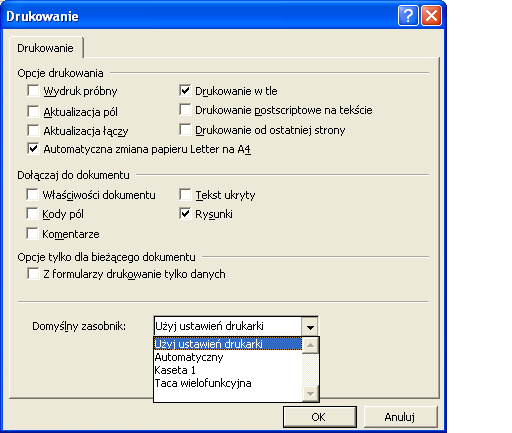 Podstawowa obsługa W przypadku programu Microsoft Word zaleca się kliknięcie przycisku [Opcje] i wybranie opcji [Użyj