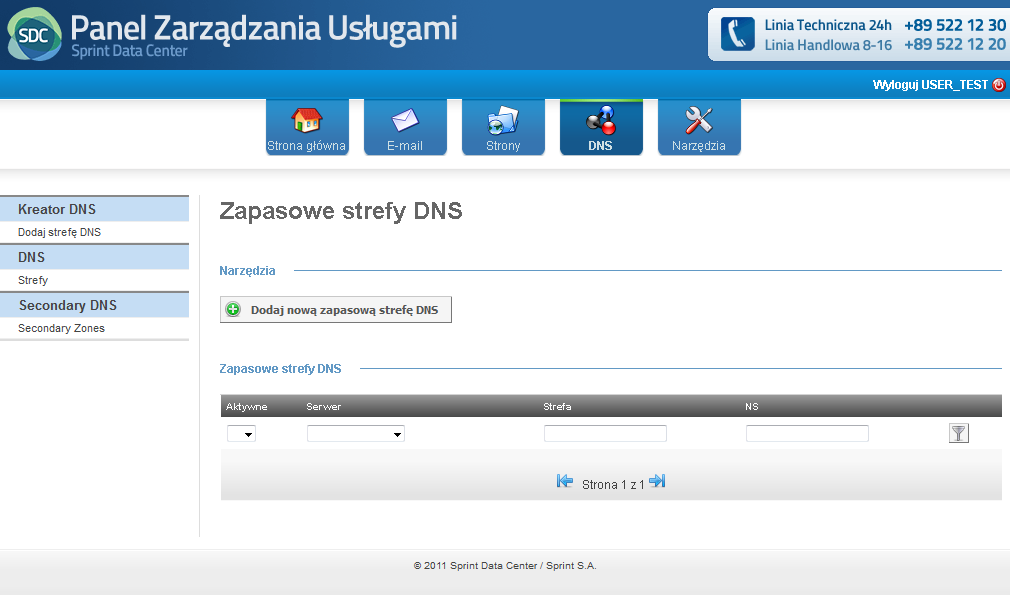 Sekcja zapasowy DNS (Secondary DNS) Sekcja Zapasowy DNS umożliwia stworzenie zapasowej strefy, dla której inny serwer nazw jest podstawowym.