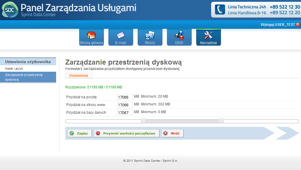 Zarządzanie przestrzenią dyskową Zarządzanie przestrzenią dyskową dostępne jest z poziomu widocznego na rysunku Rysunek 57.