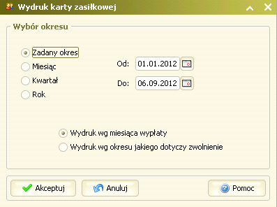 5.2 Dodano w parametryzacji wydruku karty zasiłkowej dodatkowe opcje.