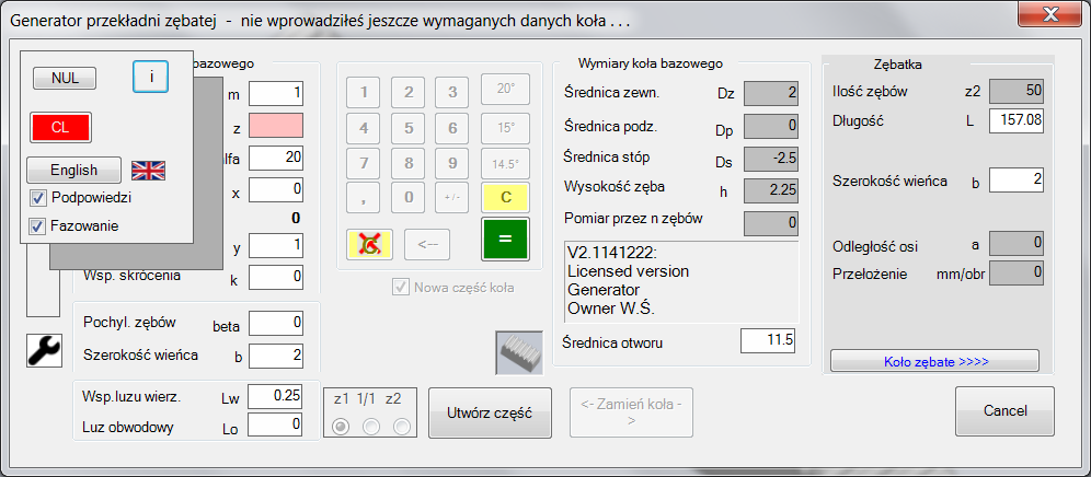Ustawienia programu. 1. Klikając na ikonkę z kluczem otwiera się okienko narzędzi. Funkcje przycisków okna narzędzi: 2. NUL kasuje zawartość wszystkich pół danych i ustawia wartości domyślne 3.