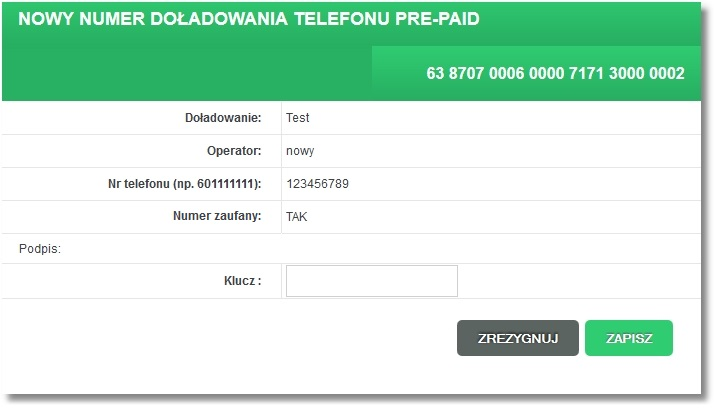 Rozdział 13 Doładowania telef onów W przypadku nadania numerowi statusu zaufanego, operacja wymagać będzie autoryzacji (pojawi się krok 2 operacji dodania numeru).