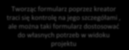 4 Tworzenie formularzy z kreatora Tworząc formularz poprzez kreator traci się kontrolę na jego