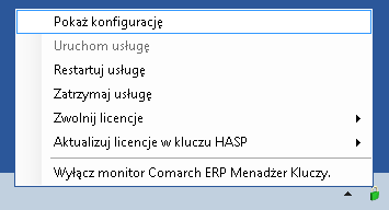 Brak informacji o dostępnych modułach, lub zatrzymana usługa Zarządzanie kluczami produktów Comarch ERP aplikacje Comarch mogą pracować jedynie w trybie DEMO Program poza gwarancją można pracować,