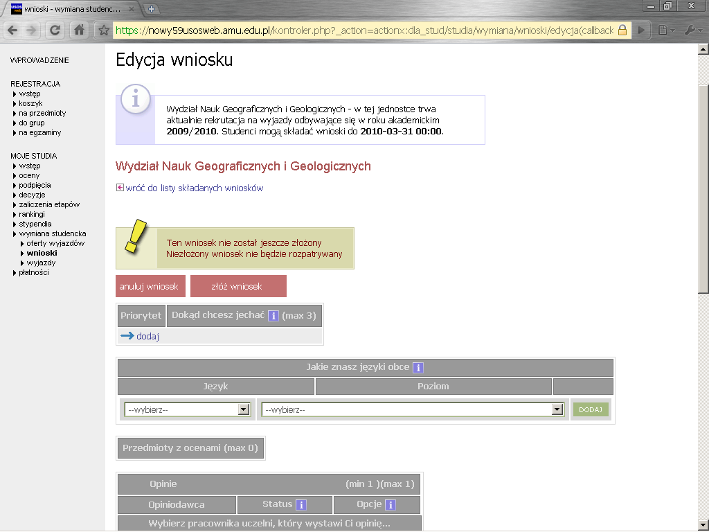 4. Edycja wniosku W celu przejścia do