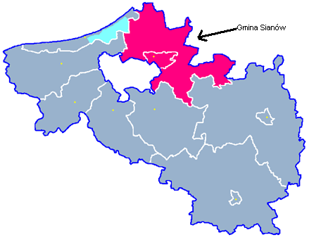 Rysunek 1. Położenie Gminy i Miasta Sianów na mapie powiatu koszalińskiego. Źródło: http://pl.wikipedia.org W granicach administracyjnych gmina Sianów zajmuje powierzchnię 22 677ha.