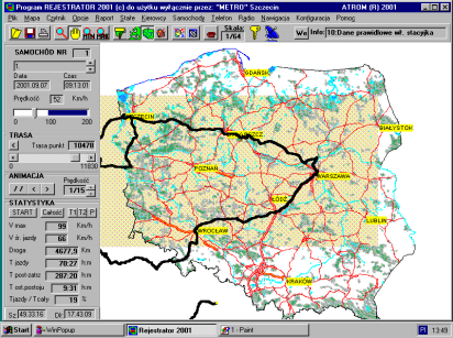 Zakres obsługi programu i rejestratora GPS (obcięła mi się część Portugalii i