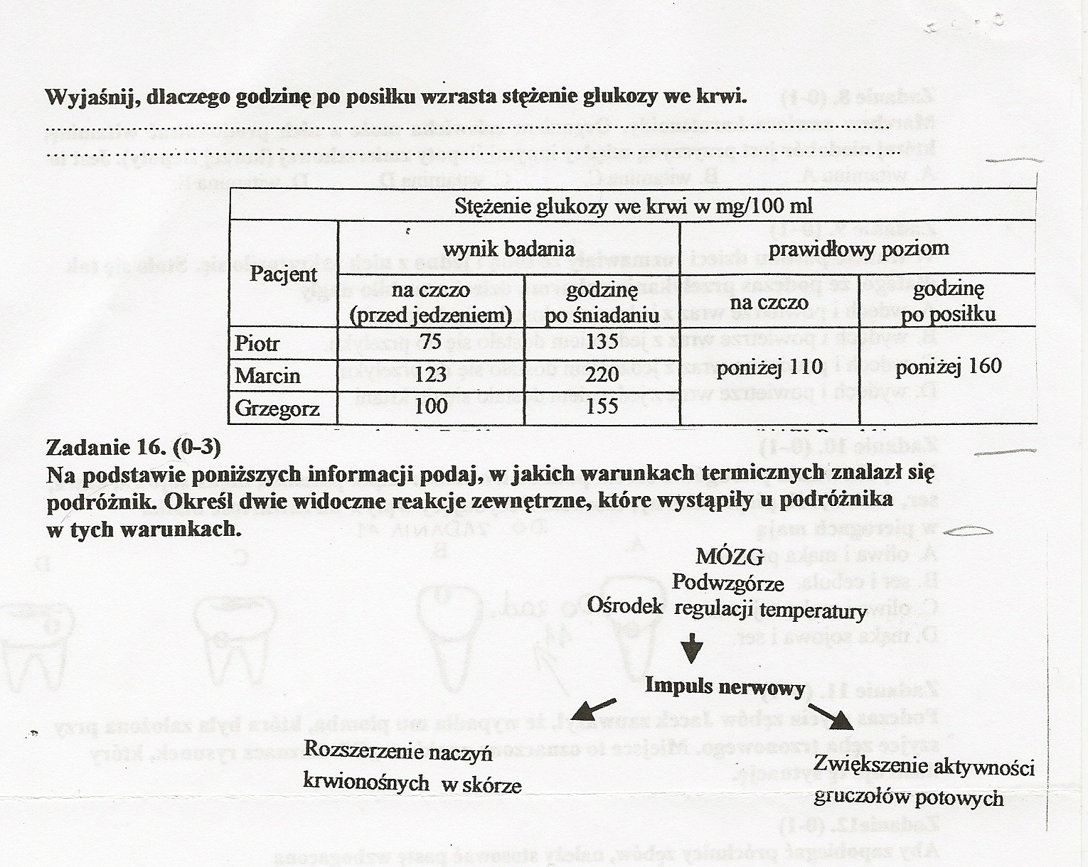 W tabeli przedstawiono wyniki badania poziomu cukru we krwi u trzech pacjentów. Zadanie 14.