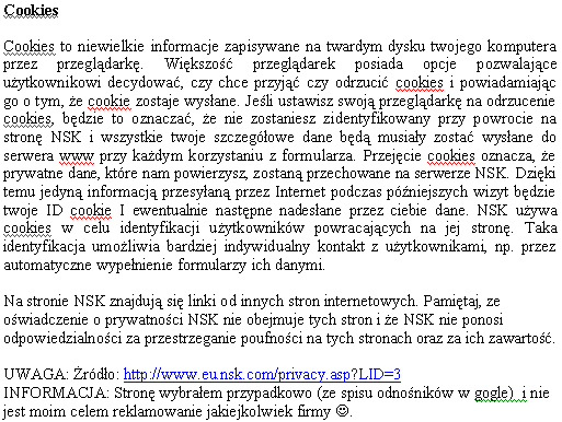 1. Cookies Przykład informacji