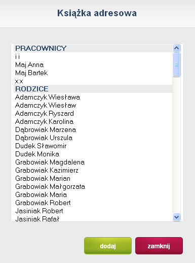 Wiadomości Opcja ta służy do bieżącej komunikacji rodzica z pracownikami przedszkola i innymi rodzicami.