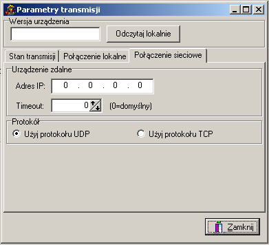 - stan transmisji - pokazywany jest aktualny stan transmisji i wyświetlane są informacje o ewentualnych błędach w transmisji.