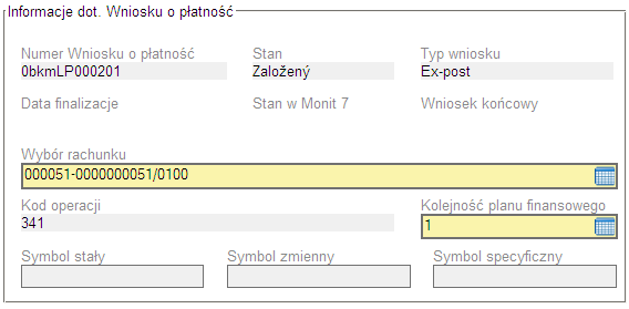 Jeżeli na liście nie ma żadnego rachunku, konieczne jest, aby zarządzający (Partner Funduszu) uzupełnił go, po czym ponownie należy wczytać dane z Monit7.