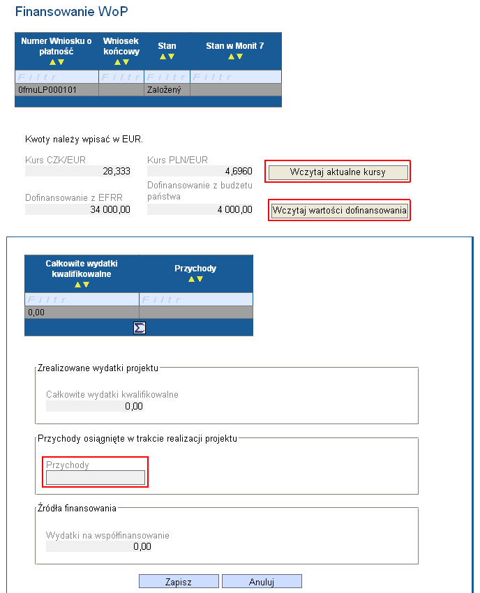 Załączniki do wniosku o płatność W tym miejscu należy wpisać ewentualne załączniki do