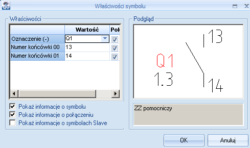4.> Oznaczenie 5.# Q1 Wybierz oznaczenie z listy. 6.> Numer końcówki 00 7.# 13 Wprowadź numer końcówki. 8.> Numer końcówki 01 9.# 14 10.> OK Wprowadź numer końcówki. Zamknij okno dialogowe.