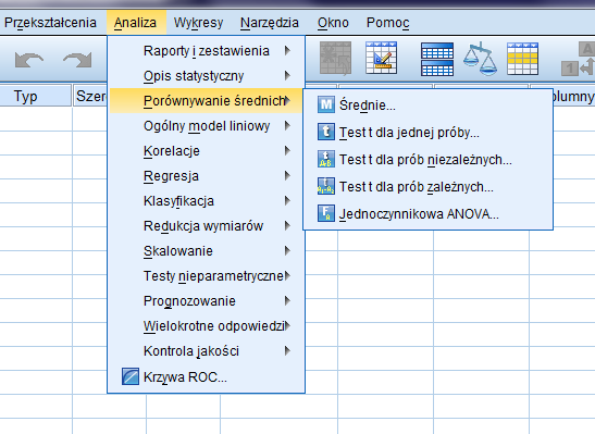 W celu policzenia w programie SPSS testów