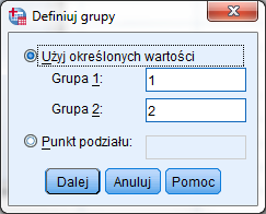 1. Zmienną, której średnie w obu grupach chcemy porównać (Czas_Internet) przesuwamy do okienka po prawej stronie Zmienne testowane 2.