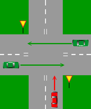B20-stop A7-ustąp pierwszeństwa przejazdu Dojeżdżając do skrzyżowania drogą, na której ustawiony jest znak "ustąp pierwszeństwa przejazdu" musimy przepuścić wszystkie pojazdy, które nadjeżdżają z