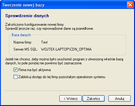 5.2.15.1 Bazy danych Wszystkie funkcje niezbędne do poprawnego administrowania w zakresie dodawania i usuwania nowych baz danych oraz wykonywania i odtwarzania kopii bezpieczeństwa. 5.2.15.1.1 Dodawanie nowej firmy Przycisk Dodaj (lub klawisz <INSERT>) na liście baz danych służy do tworzenia nowej bazy danych dla nowej firmy.