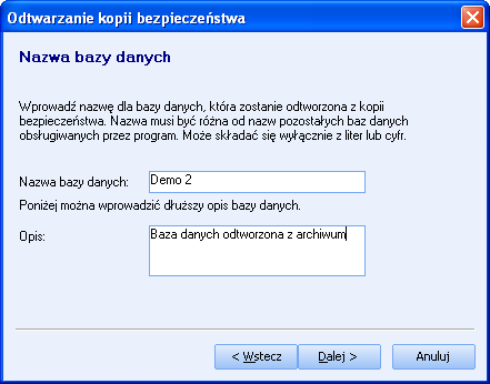 Parametry kopii bezpieczeństwa prawidłowo wprowadzone dane należy potwierdzić. Utworzona kopia bezpieczeństwa będzie widoczna w kartotece bazy na zakładce Archiwum. 5.2.15