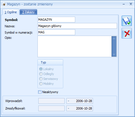 magazyn mobilny oznacza, że magazyn będzie wykorzystywany do współpracy z Comarch ERP Mobilny Sprzedawca (należy założyć tyle magazynów mobilnych, ile będzie stanowisk Mobilnej Sprzedaży) Możliwość