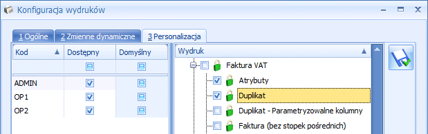 Zakładka Personalizacja przy wybranym wydruku wygląda w następujący sposób. Rys.