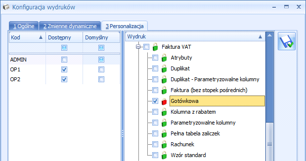 W przypadku zestawu kolumna Domyślny nie jest dostępna. Rys.