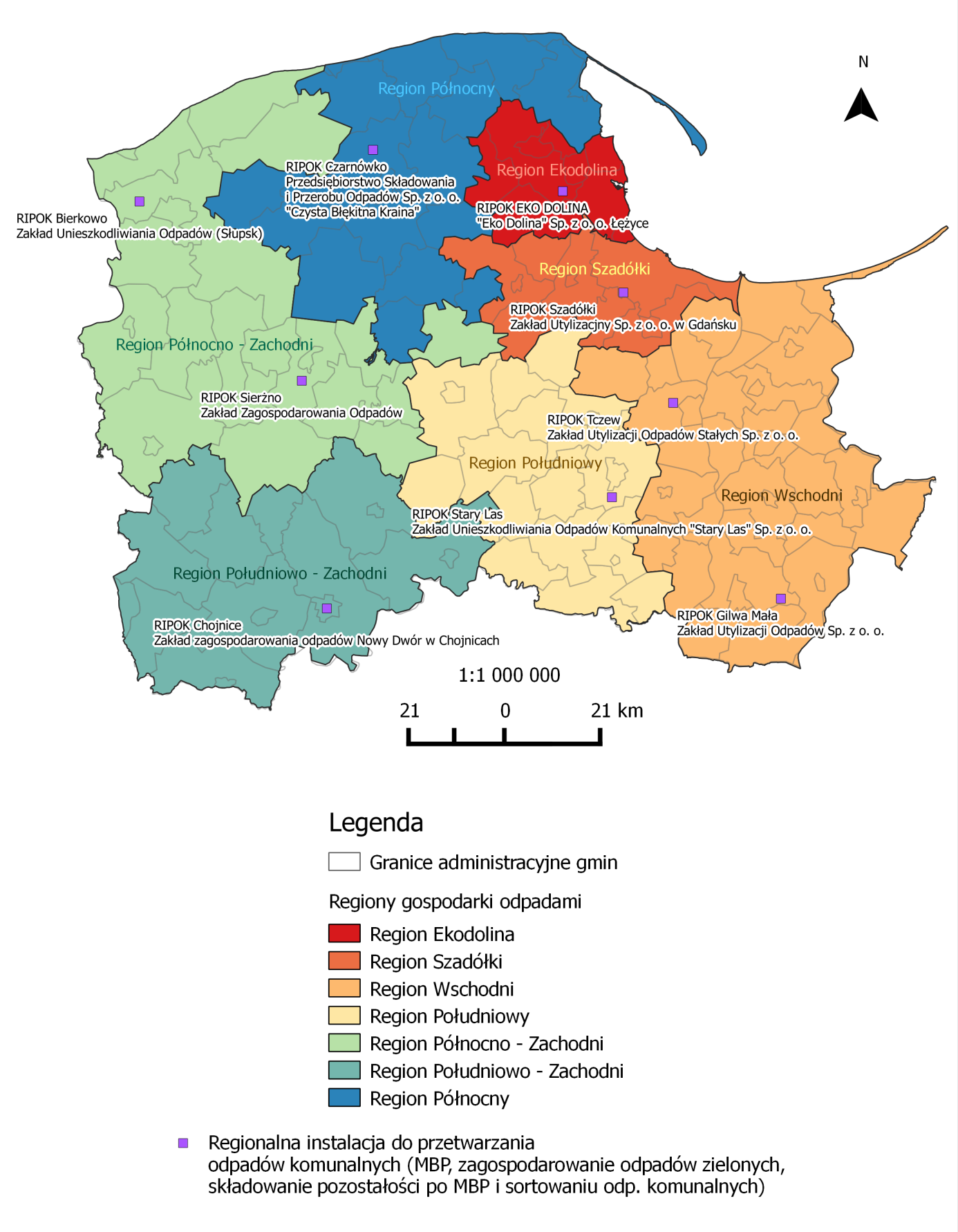 Ryc. 1 Regiony gospodarki odpadami wraz z lokalizacją