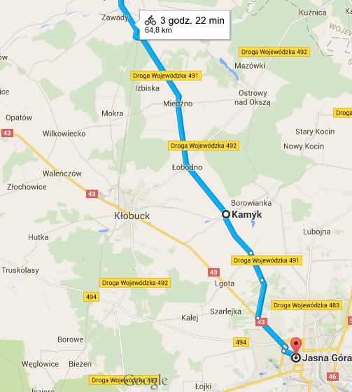 VI DZIEŃ: WIELUŃ JASNA GÓRA (64,8 KM) suma podjazdów 290 m, suma zjazdów 179 m Wieluń, Działoszyn, Kamyk, Częstochowa, Jasna Góra Wyjeżdżając z Wielunia kierujemy się na