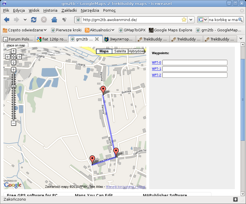 86 Klikając w show/hide route, wyświetlimy/zgasimy niebieski ślad trasy; klikając w download waypoints, pobierzemy na komputer domyślnie nazwany plik mapname.