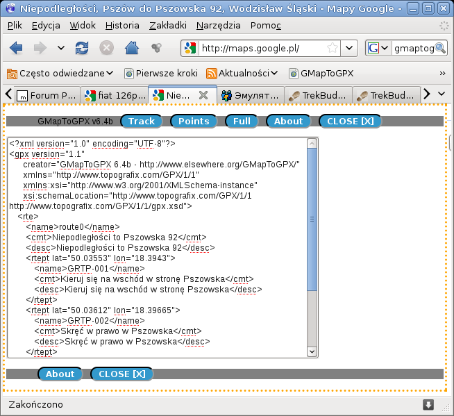 87 Mając surowy plik śladu gpx, przerobimy go programem ConvWPT TrekBuddy Waypoint