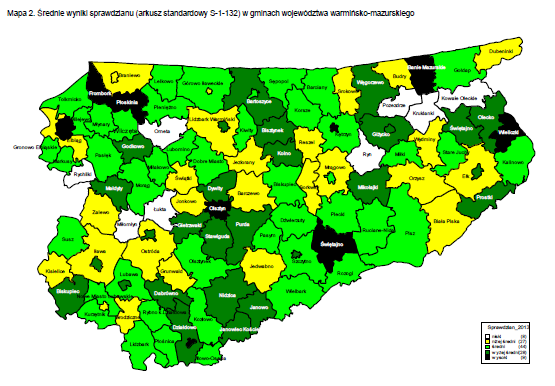 Średnie wyniki dla poszczególnych gmin w powiecie ostródzkim wyglądają następująco: 30 Wynik ogólny 25 20 15 10 5 0 Ostróda Ostróda Dąbrówno Grunwald Łukta Małdyty Miłakowo Miłomłyn Morąg Gmina
