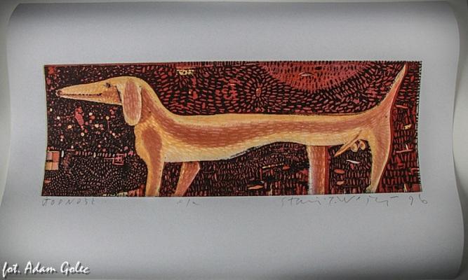 Grafika Godność. Ofiarodawca: Stanisław Wejman - profesor krakowskiej ASP. Drzeworyt, 1996, 82 x 51 cm.