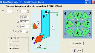 odpowiednio T1,T2,T3 zaś rejestry narzędziowe D1,D2,D3, w tym celu wybrać opcję Tool numer narzędzia - nr
