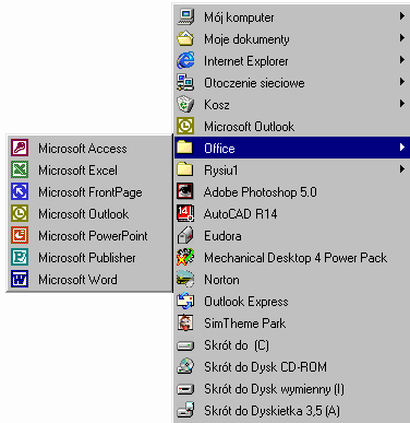 36 Zastosowanie Informatyki W zależności od instalacji (a także, od ustawień użytkownika), program można uruchomić poprzez rozwinięcie przycisku Pulpit programu Microsoft Word.