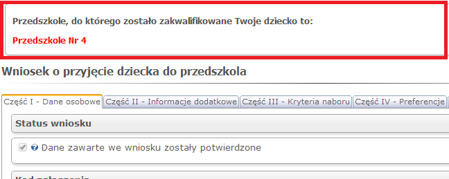 20 z 23 Rysunek 39 Informacja o niezakwalifikowaniu do żadnego przedszkola Rysunek 40 Informacja o zakwalifikowaniu do przedszkola Informacja o zakwalifikowaniu/niezakwalifikowaniu Twojego dziecka do