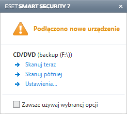 4.1.2 Nośniki wymienne Program ESET Smart Security udostępnia funkcję automatycznego skanowania nośników wymiennych (CD, DVD, USB i innych). Ten moduł pozwala na skanowanie włożonego nośnika.