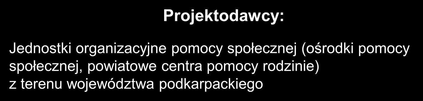 Projektodawcy: Jednostki organizacyjne pomocy społecznej (ośrodki pomocy