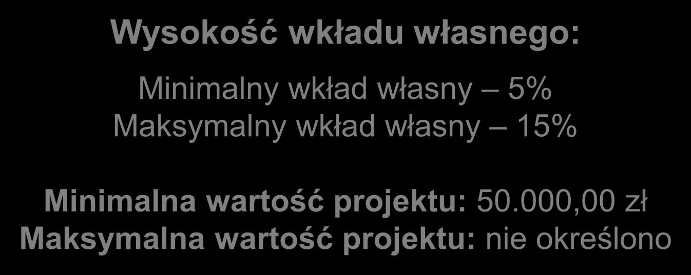 Wysokość środków przeznaczonych na realizację projektów: 25 299 125 EURO Wysokość wkładu własnego: Minimalny wkład