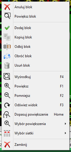 Operacja związana z wyborem bloku jest przeprowadzana po zwolnieniu klawisza.