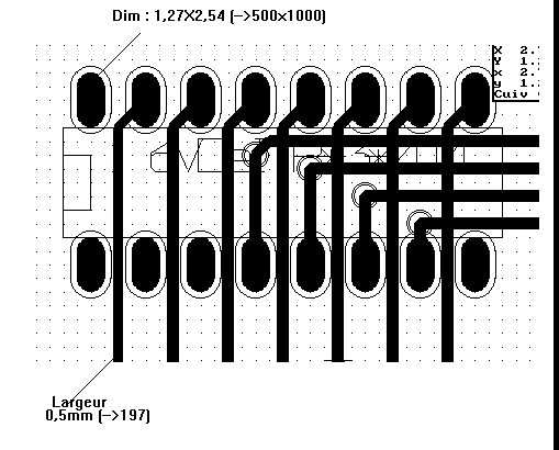 'Standard' Prześwit: 0.35mm (0.0138 cala). Szerokość ścieżki: 0.5mm (0.0127 cala).