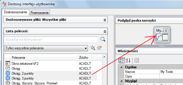 Można sterować umiejscowieniem polecenia, zwalniając przycisk myszy, gdy jest wyświetlony czarny, pionowy pasek podziału. 5 Kliknij przycisk Zastosuj.