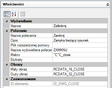 Kolejne przykłady pokazują właściwości menu Okno, właściwości poleceń Zamknij oraz Zamknij wszystko i menu skrótów Okno, które jest wyświetlane z opcją Wstaw separator.