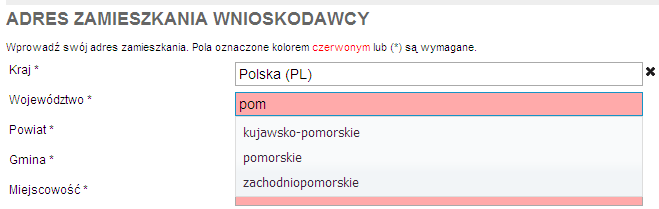Dla pól z ikonką ich wartość należy wybrać z rozwijanej listy wartości.