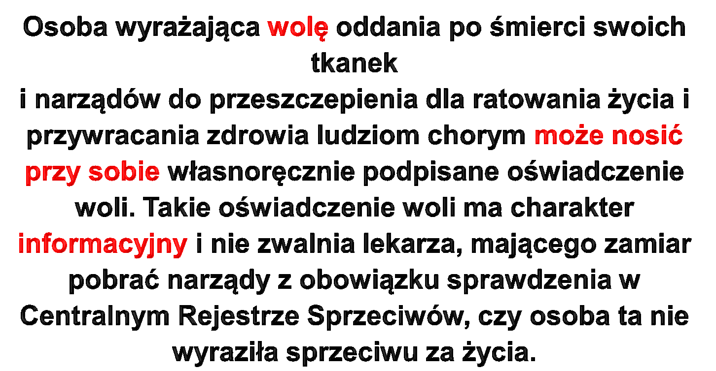 Oświadczenie woli, Donor Card W nadziei, iż mogę pomóc