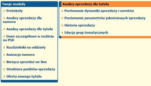 MODUŁ III - ANALIZY SPRZEDAŻY DLA TYTUŁU Analiza w tej opcji pozwala na zapoznanie się z wynikami dla tych numerów danego tytułu, których data zwrotu mieści się w okresie ostatnich 8 miesięcy.