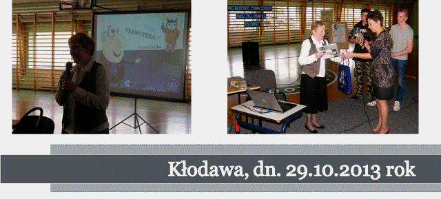 3 Dyrektor szkoły mgr Beata Kołuda serdeczne podziękowała Pani Mecenas Jolancie Kucharzak za wprowadzenie uczniów Gimnazjum nr 1 w Kłodawie w tajniki prawa W dniu 29.10.2013r.